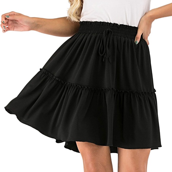 NWT✨ Women' Waistband Short Skirt Layered Flared Mini Skirt with Drawstring - Picture 2 of 6